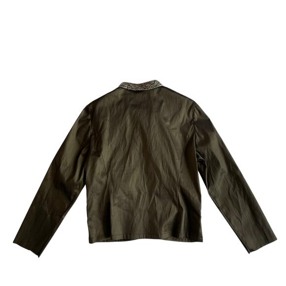 Tadashi Evening Jacket Brown Beaded Trim Ruched Crop Jacket Size 16 - Picture 6 of 15